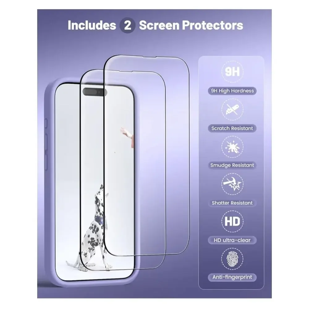Light Purple iPhone 15 Pro Case Silicone, Magsafe, Shockproof, 2screen protector